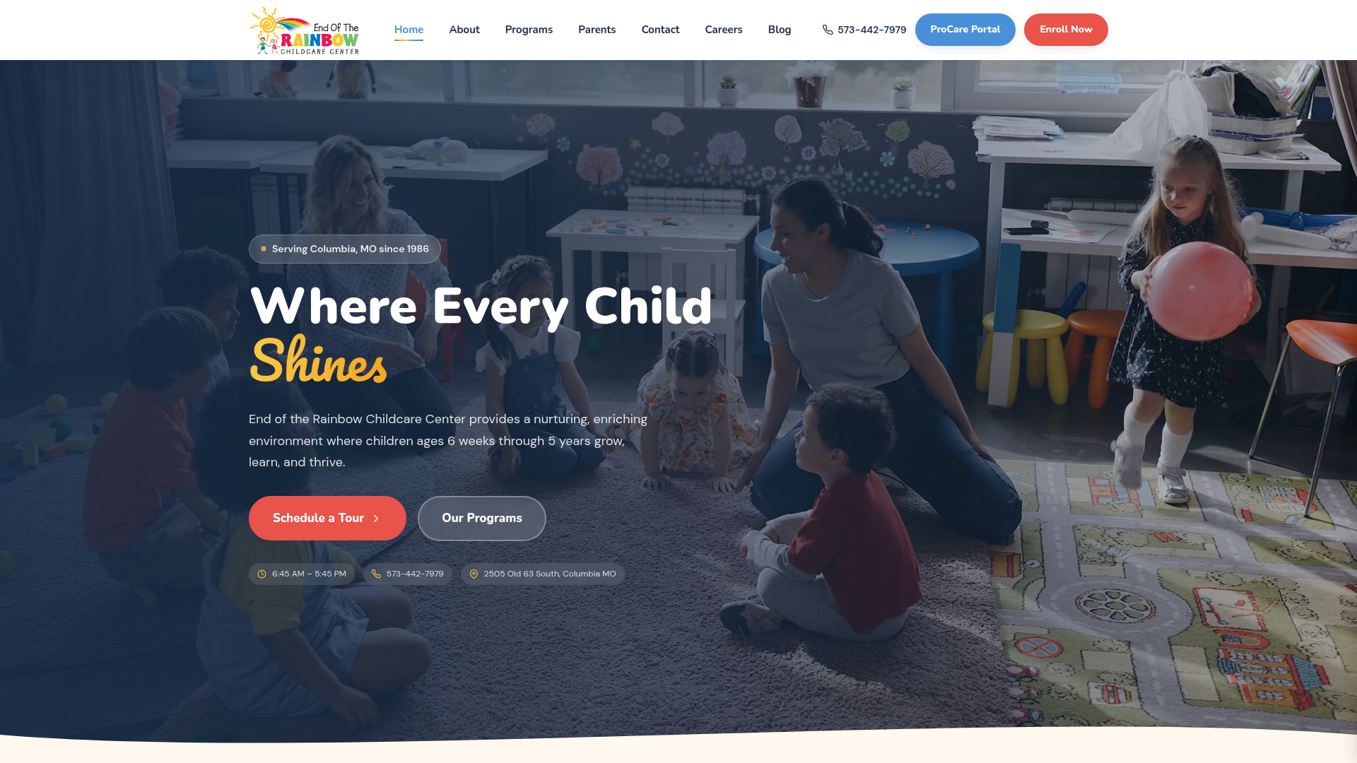 End of the Rainbow Childcare Center website